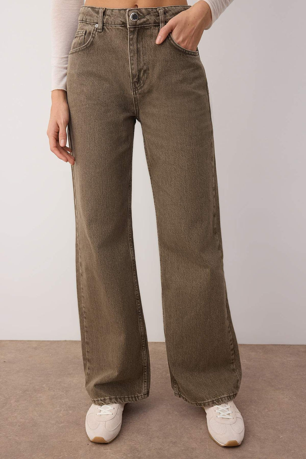 Haki Yuksek Bel Vintage Y?kama Genis Paca Wide Leg Jeans TWOAW26JE00126 - Trendyolmilla фото 3