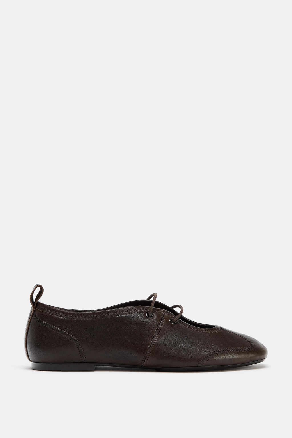 LEATHER LACE-UP BALLET FLATS - Zara фото 3