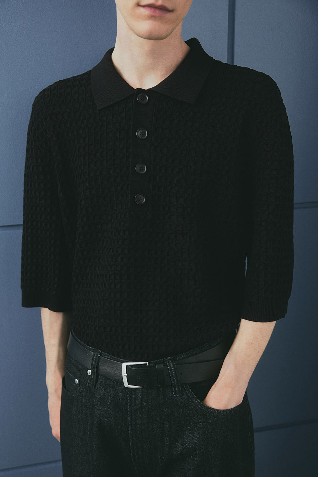 Regular Fit Waffle-knit polo shirt - H&m фото 2