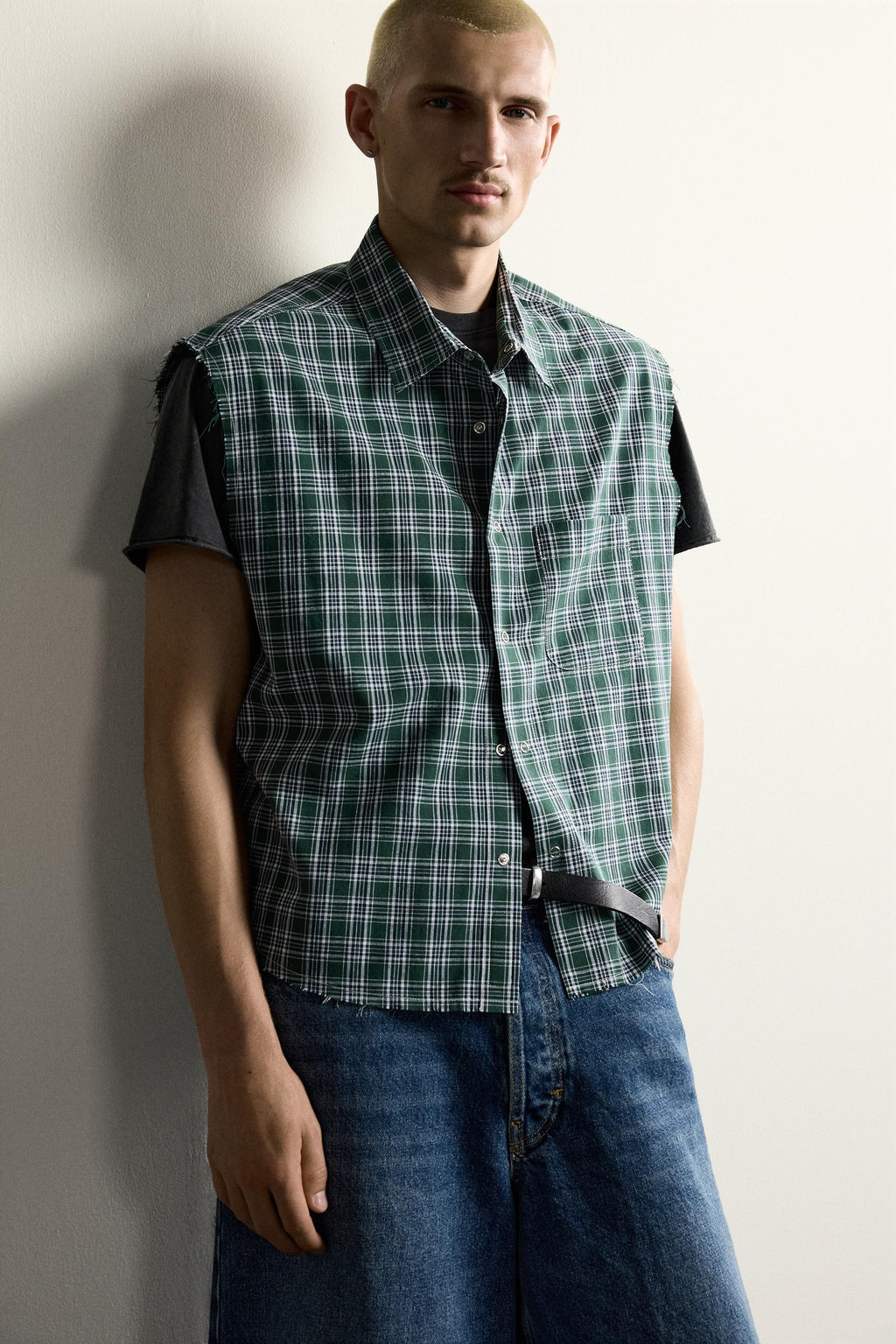 CAMISA TANK CROPPED FIT CUADROS / Verdes - Zara фото 7