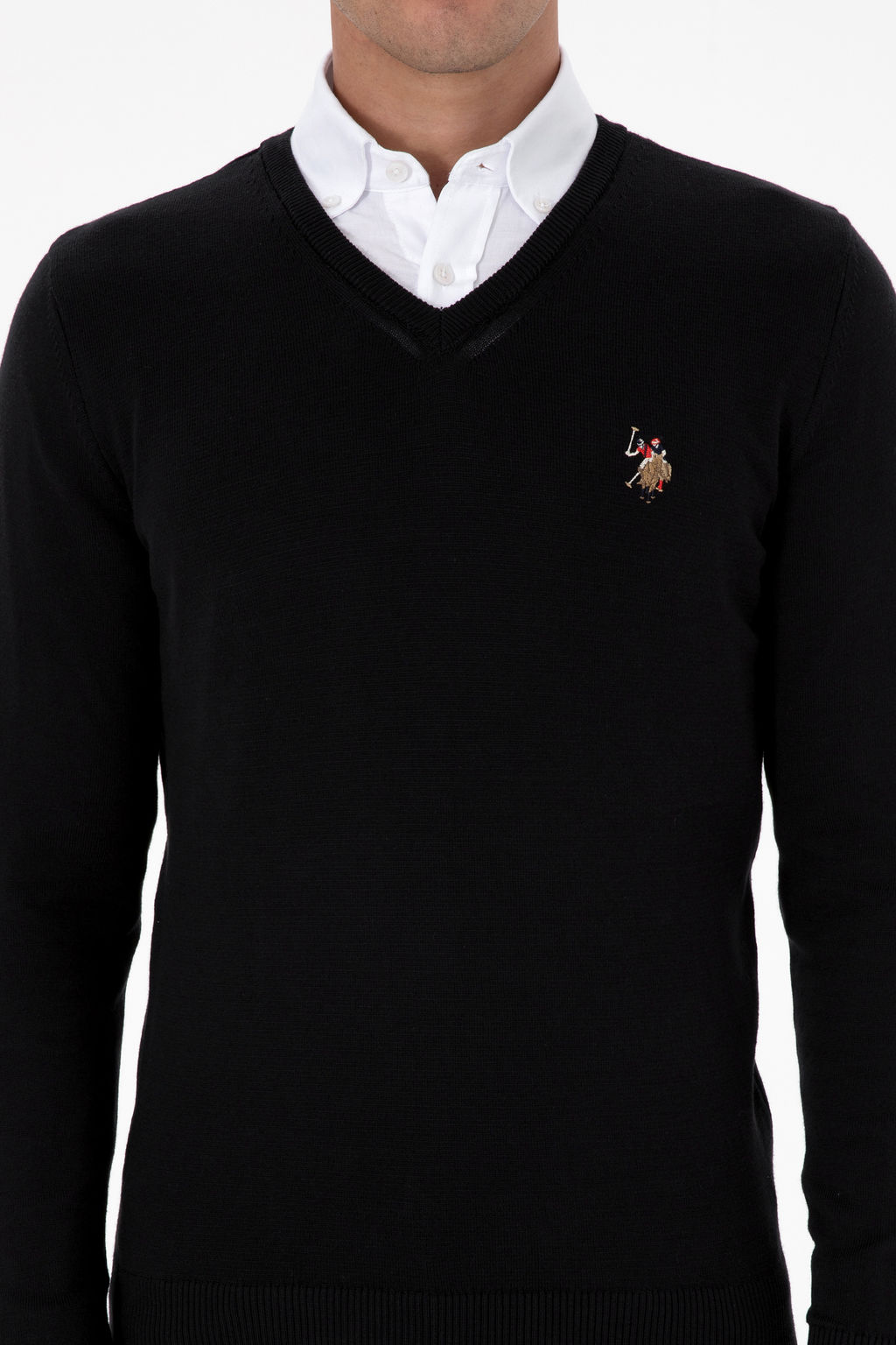 Erkek Slim Fit V Yaka Siyah Basic Kazak - U.s. polo assn фото 6
