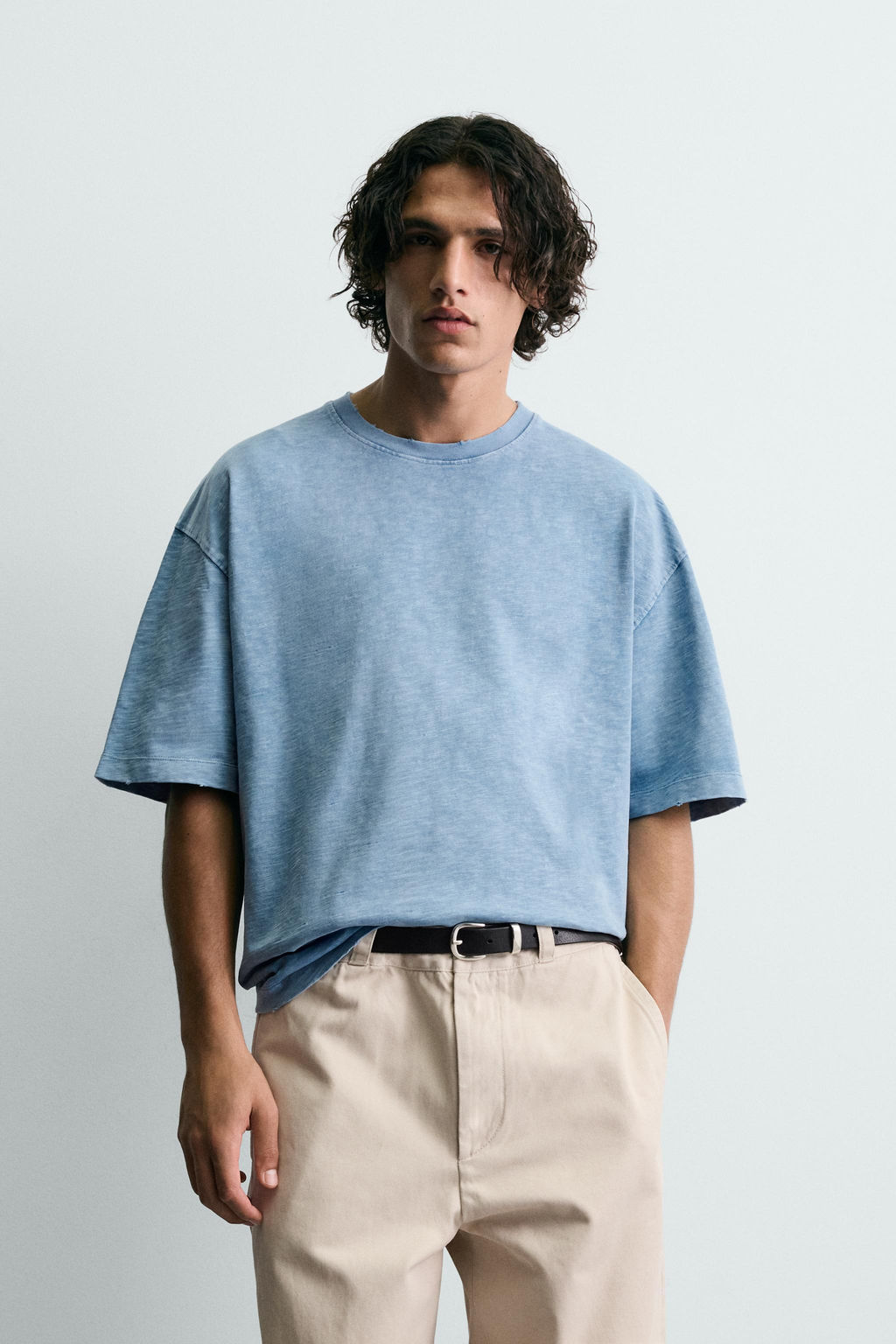 CAMISETA RELAXED FIT ESTRUCTURA FLAM? LAVADO / Azul - Zara фото 2