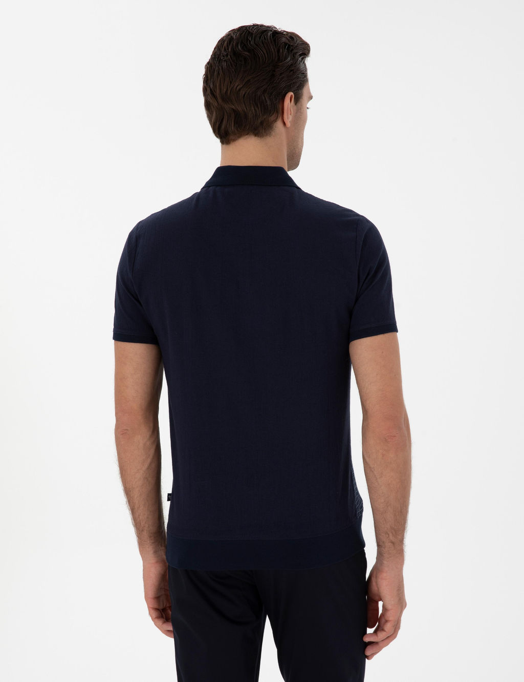 Lacivert Regular Fit Fermuarl_ Polo Yaka Desenli T-shirt