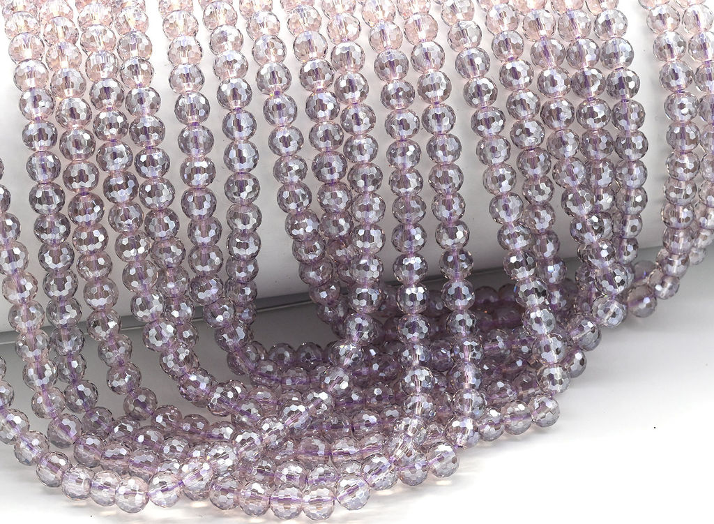 Бусины из циркона шарик гр.6мм цв.сиреневый, 39см, 76 бусин Радуга камня