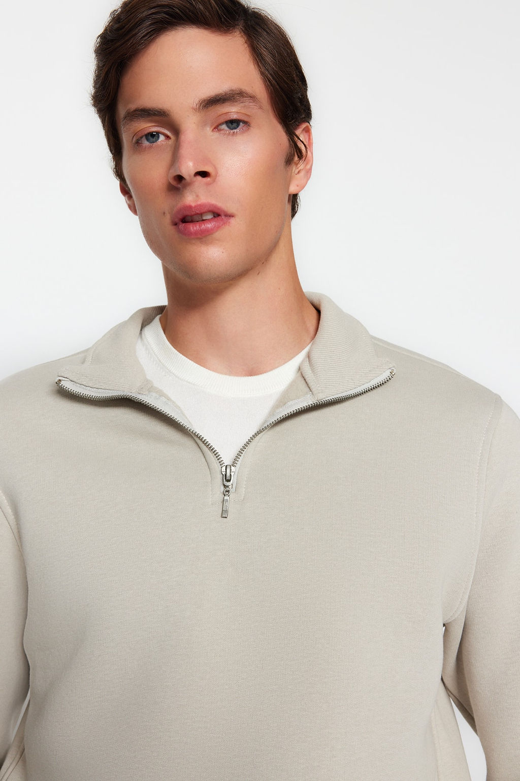 Tas Regular/Normal Kesim Dik Yaka Fermuarl? Pamuklu Basic Ici Polarl? Sweatshirt TMNAW24SW00041