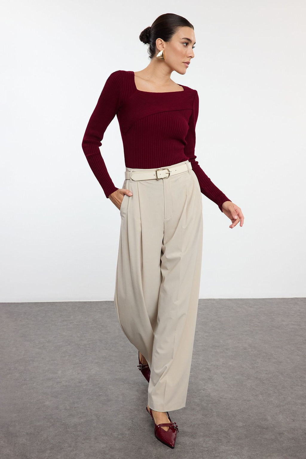 Ekru Kare Yaka Triko Kazak TWOAW24KZ00114 - Trendyolmilla фото 10