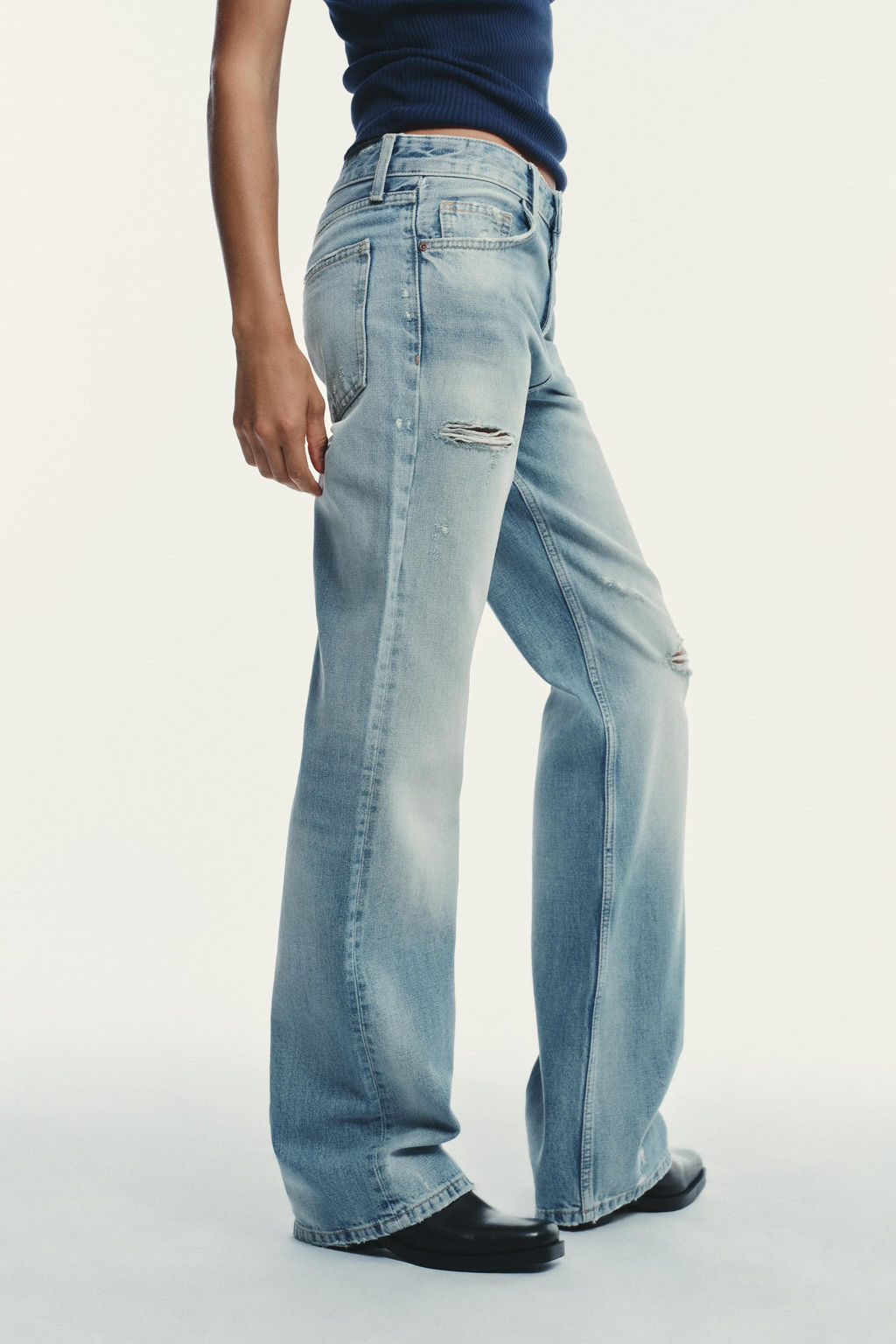 TRF RIPPED WIDE-LEG MID-WAIST JEANS - Zara фото 6