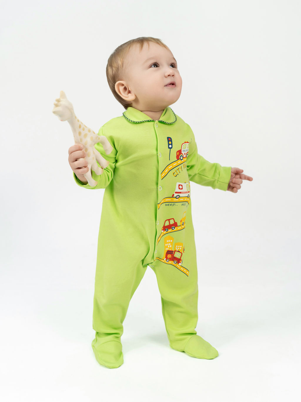 Комбинезон ясельный салатовый принт спецмашины