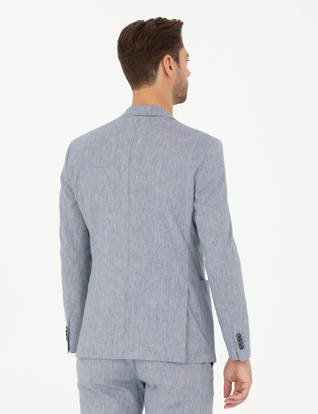 Koyu Mavi Ex. Slim Fit Keten Kar___ml_ Ceket