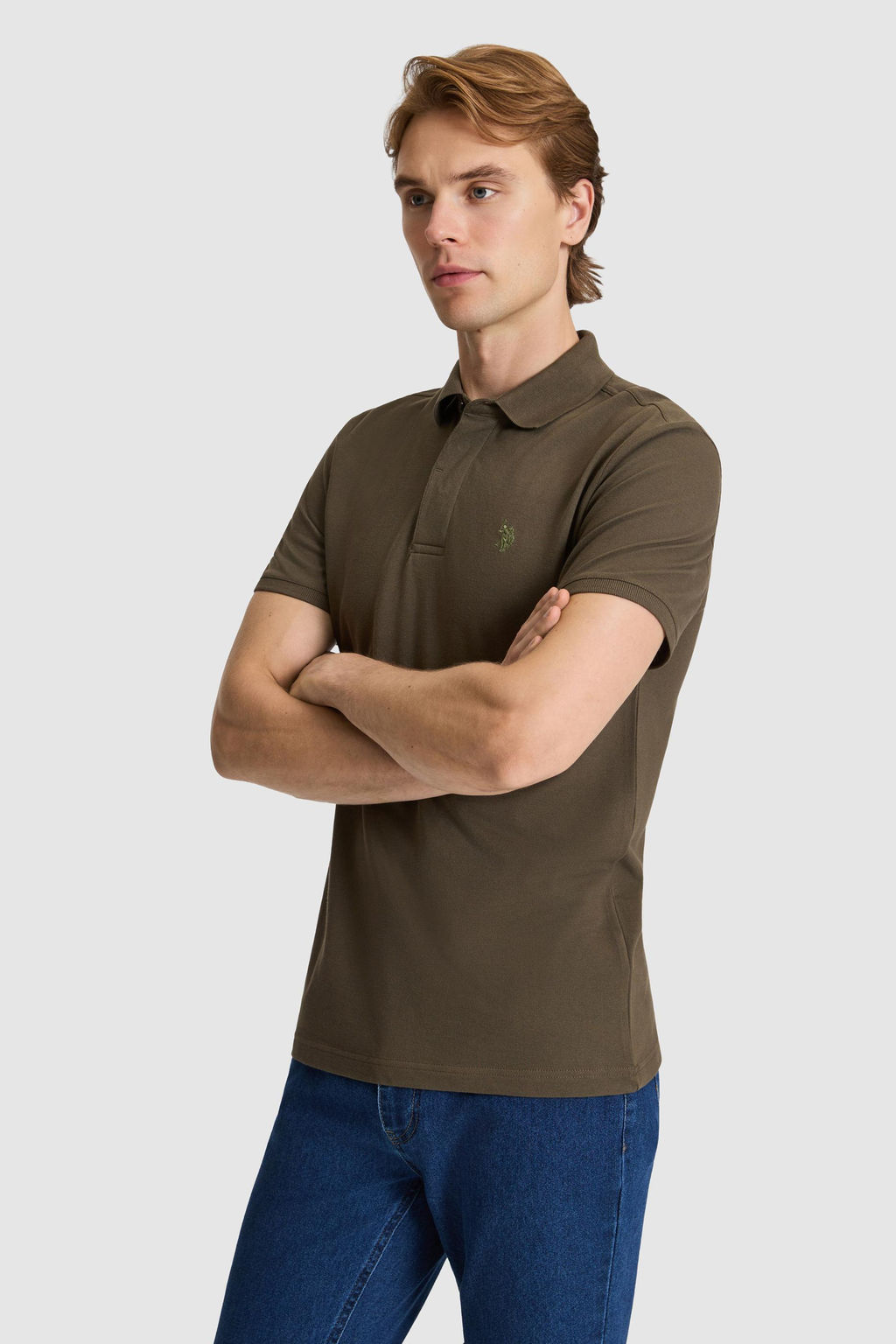 Erkek Koyu Haki Slim Fit Polo Yaka Basic Ti__rt
