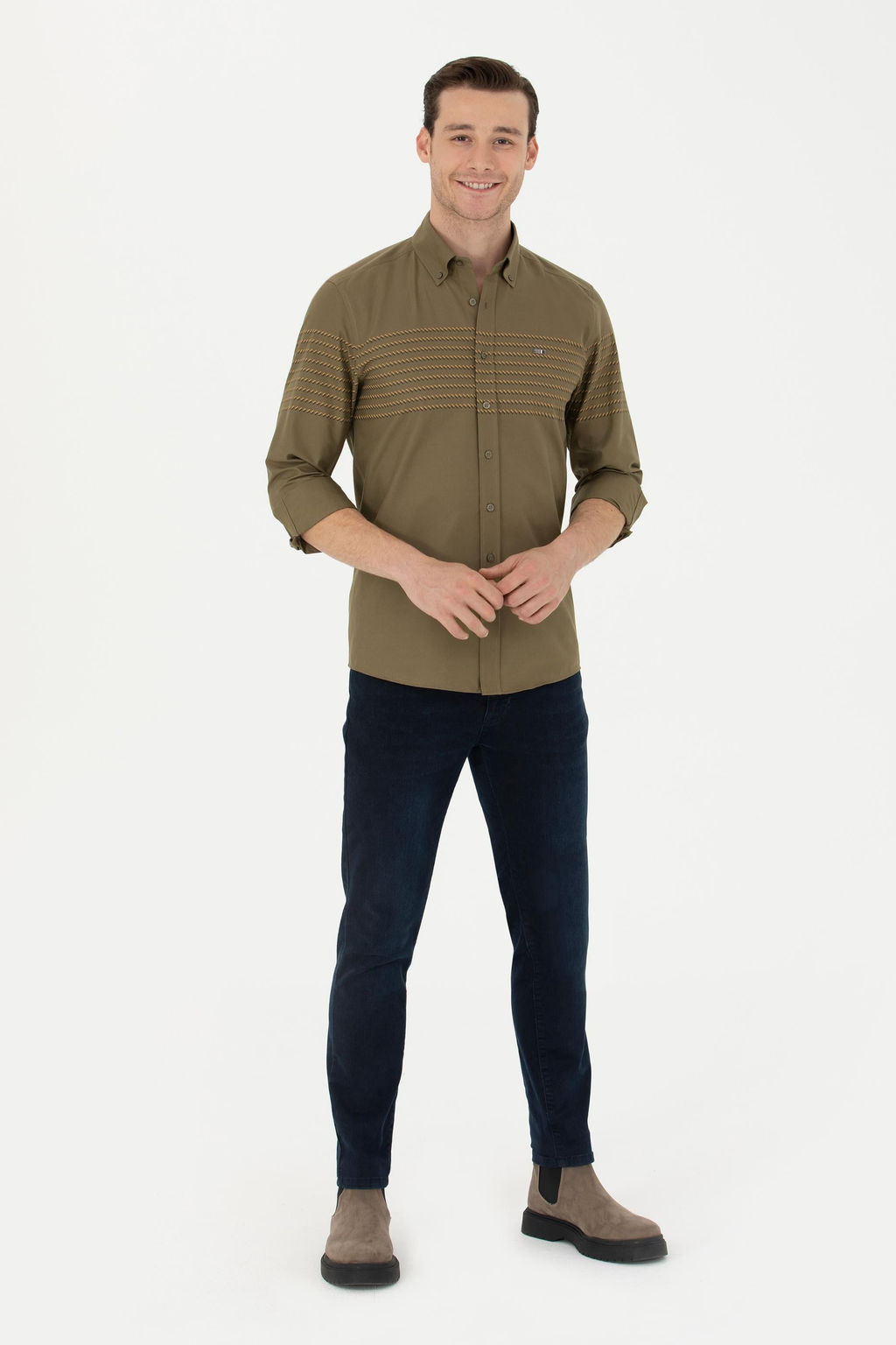 Мужская рубашка цвета хаки с длинным рукавом - U.s. polo assn фото 18