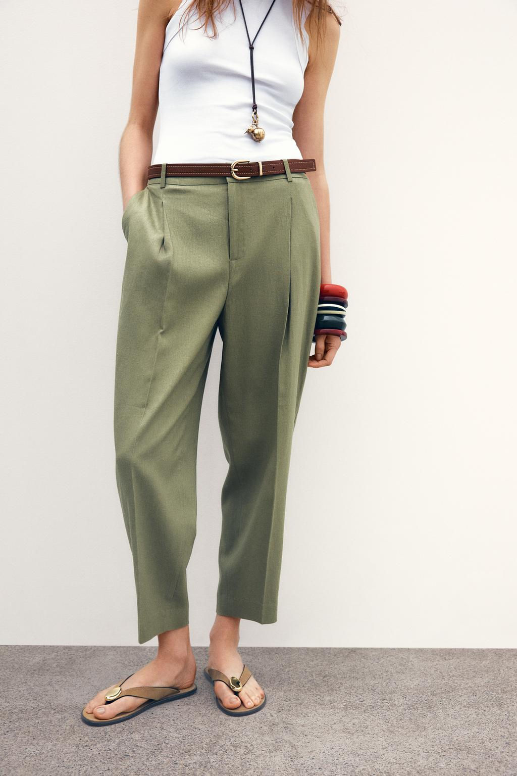 LINEN BELTED STRAIGHT-LEG TROUSERS - Zara фото 16