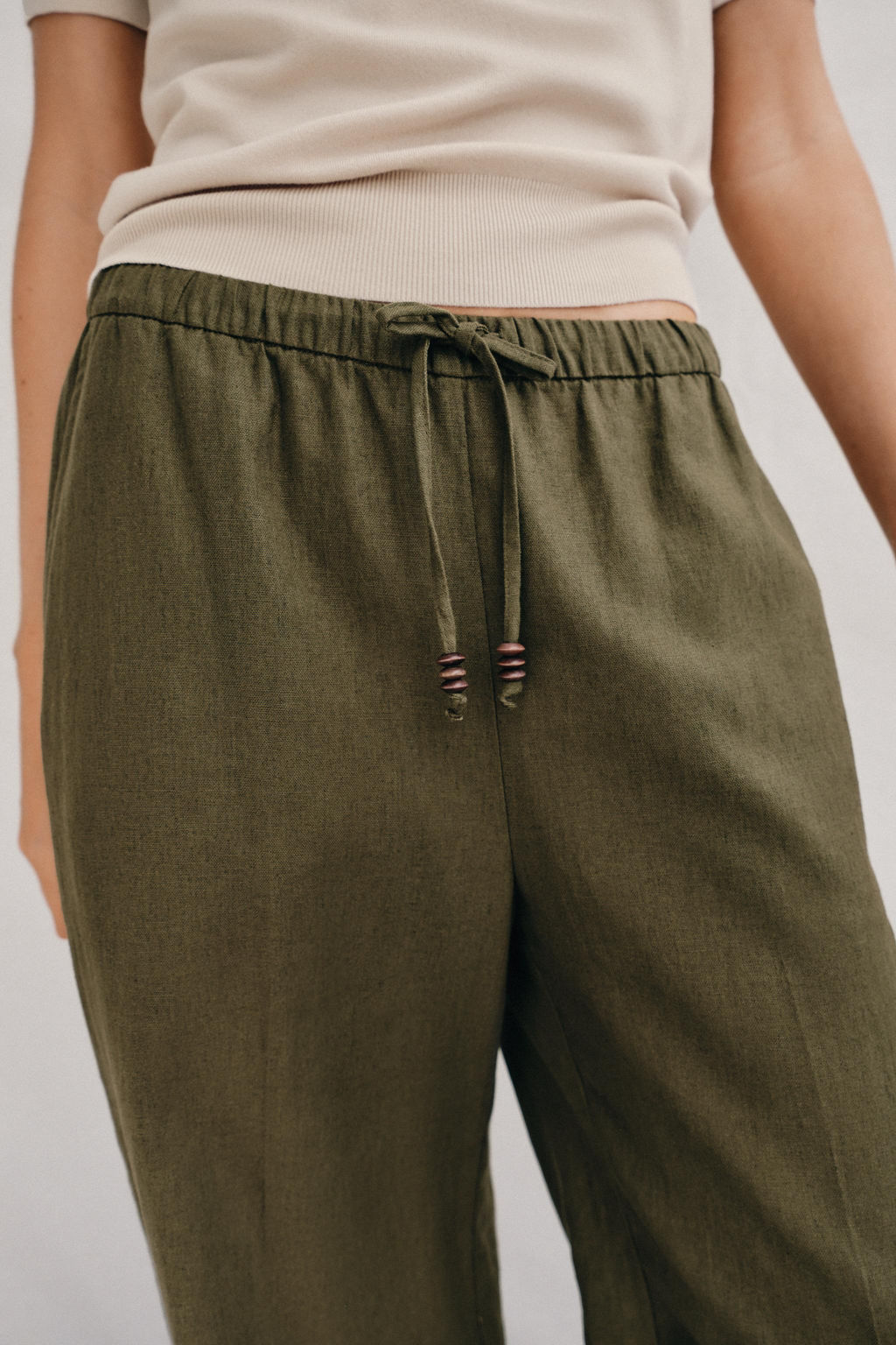 PANTAL?N RECTO CON LINO / Khaki - Zara фото 3