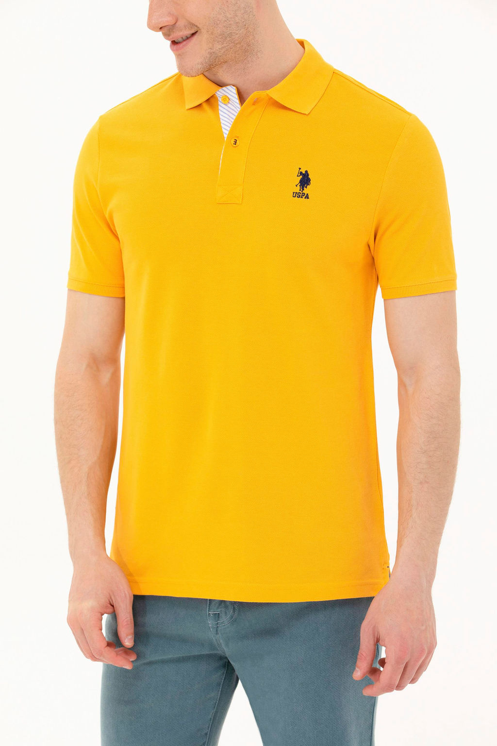 Мужская желтая базовая футболка с воротником поло - U.s. polo assn фото 7