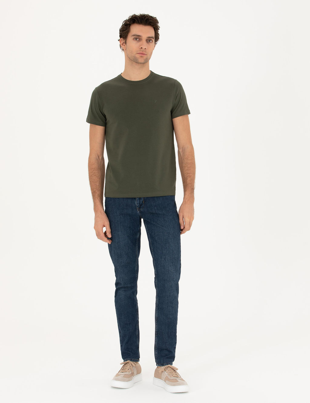 Хаки Облегающая базовая футболка с круглым вырезом - Cacharel фото 4