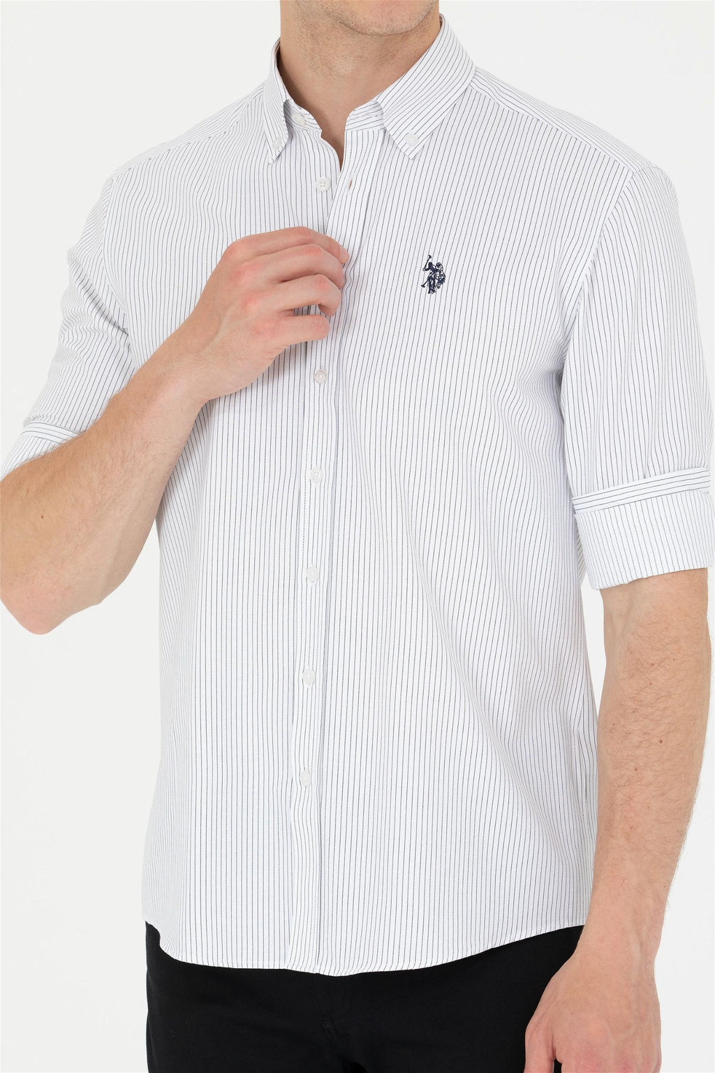 Мужская белая рубашка в темно-синюю полоску Неожиданная скидка в корзине - U.s. polo assn фото 6