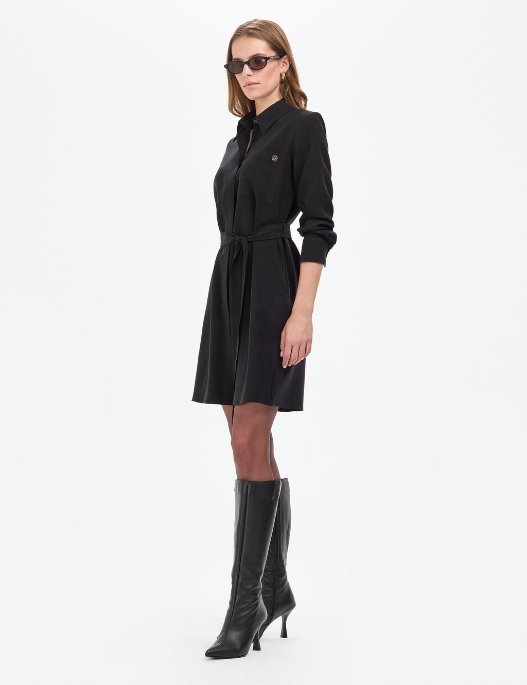 Siyah Comfort Fit Dokuma Elbise