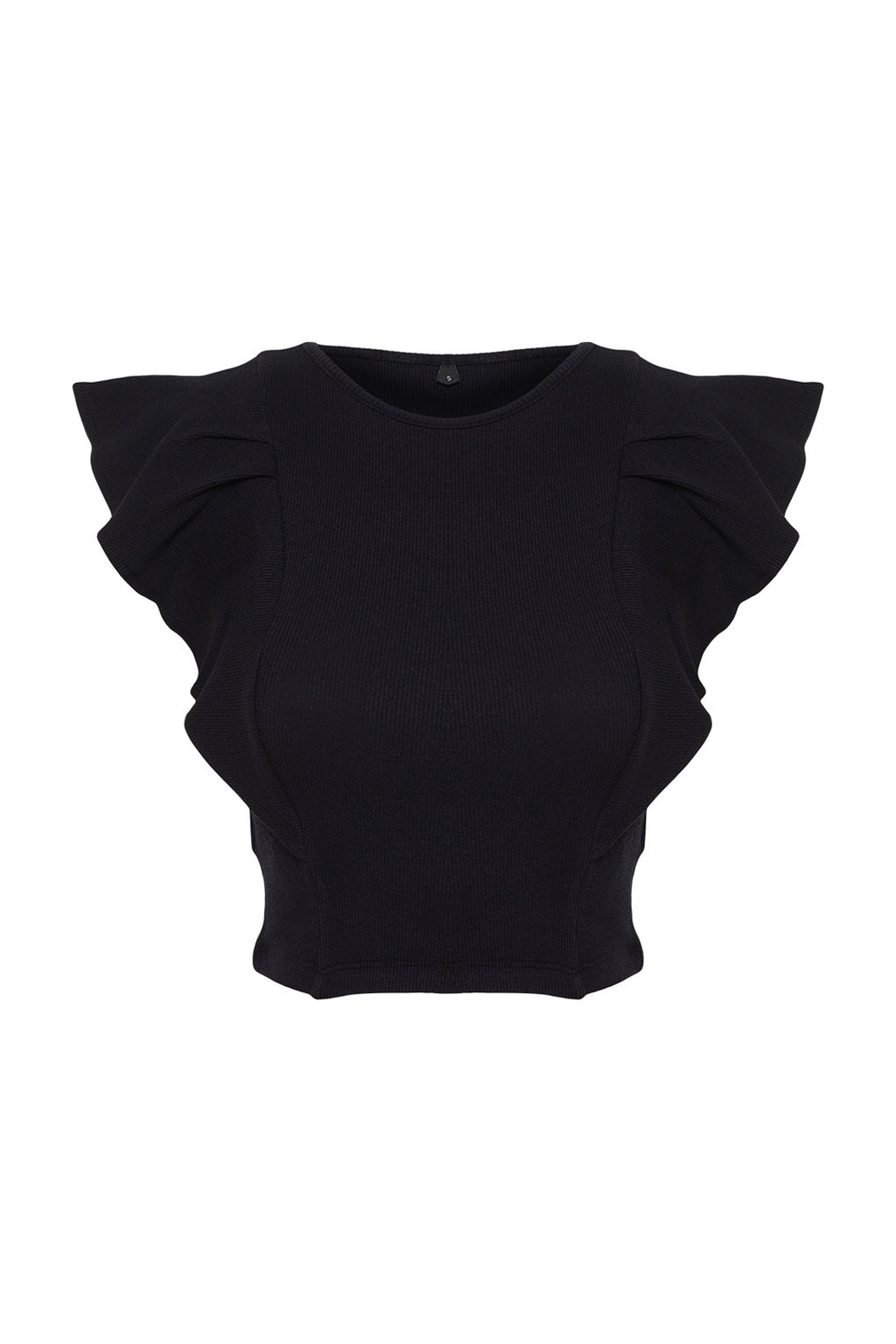 Siyah Kollar? F?rf?rl? Fitilli Esnek Bisiklet Yaka Crop Orme Bluz TWOSS24BZ00370