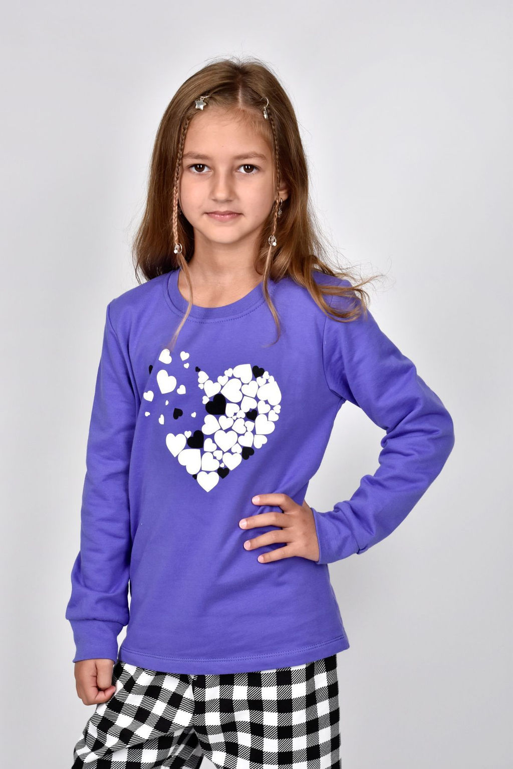 Пижама для девочки 91232 пыльная роза/черная клетка 870 Lets go - Let's go фото 7