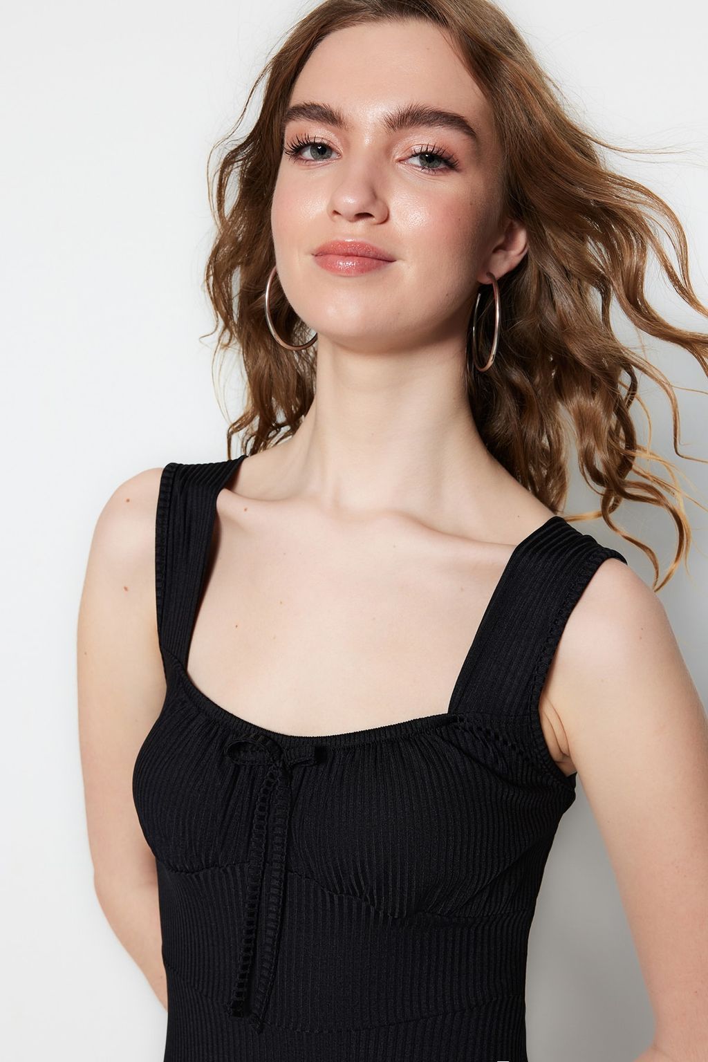 Siyah*001 Kare Yaka Volanl? A-Line Mini Orme Mini Elbise TWOSS23EL00348 - Trendyolmilla фото 13