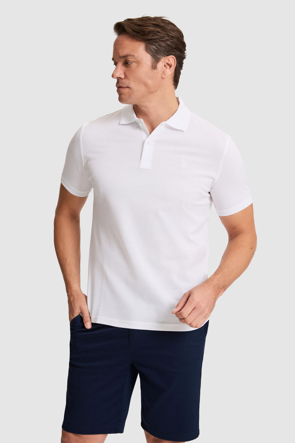 Erkek Beyaz Regular Fit Polo Yaka Basic Ti__rt
