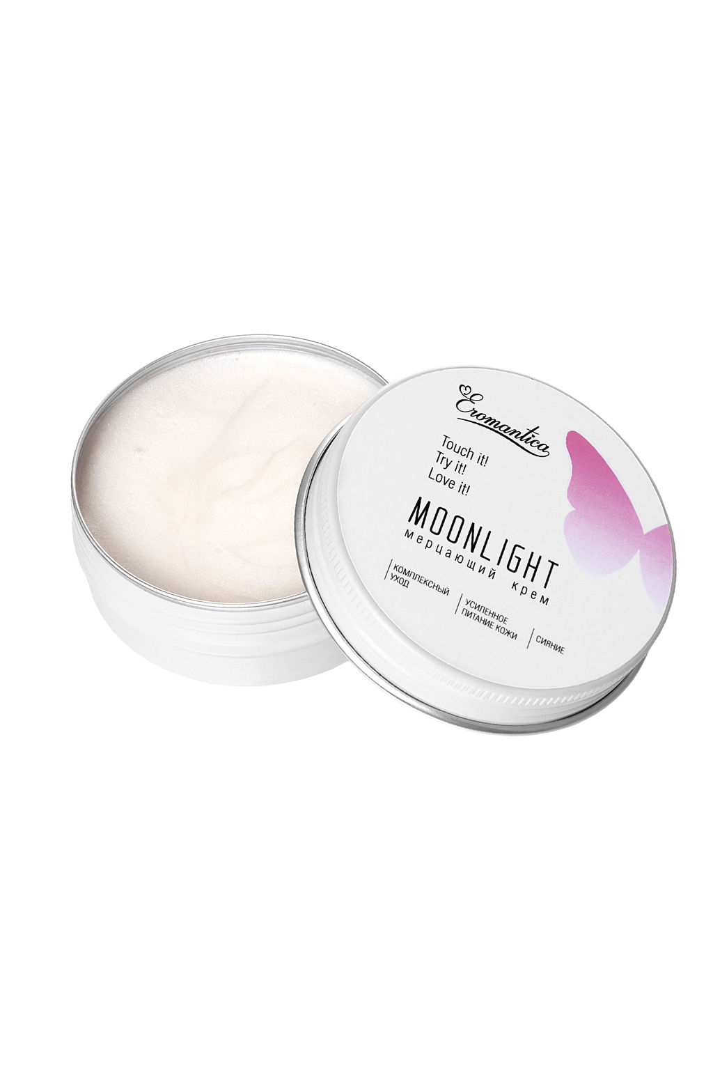 Мерцающий крем с феромоном Eromantica Moonlight с ароматом клубники с шампанским (серебро), 60 мл