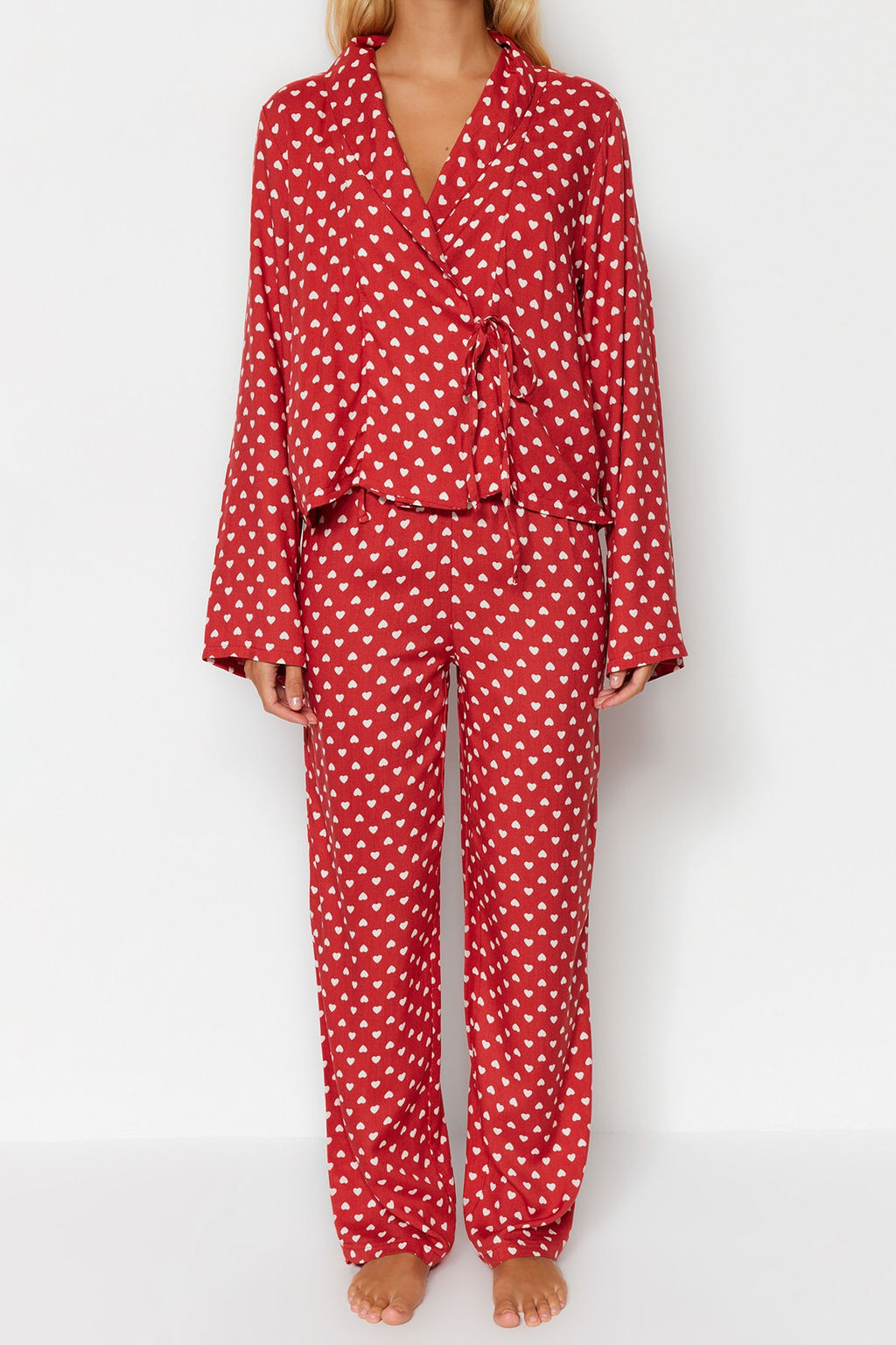 Trendyolmilla Pudra Kalpli Baglama Detayl? Viskon Dokuma Pijama Tak?m? THMAW22PT0300  фото 4