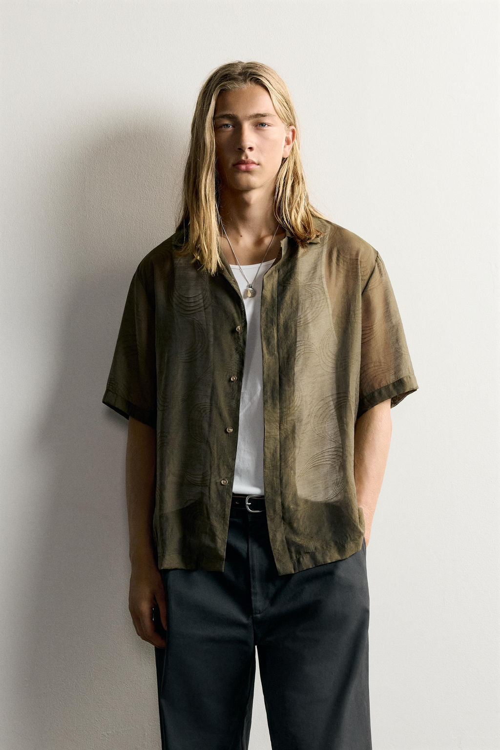 CAMISA FLUIDA JACQUARD / Khaki - Zara фото 2