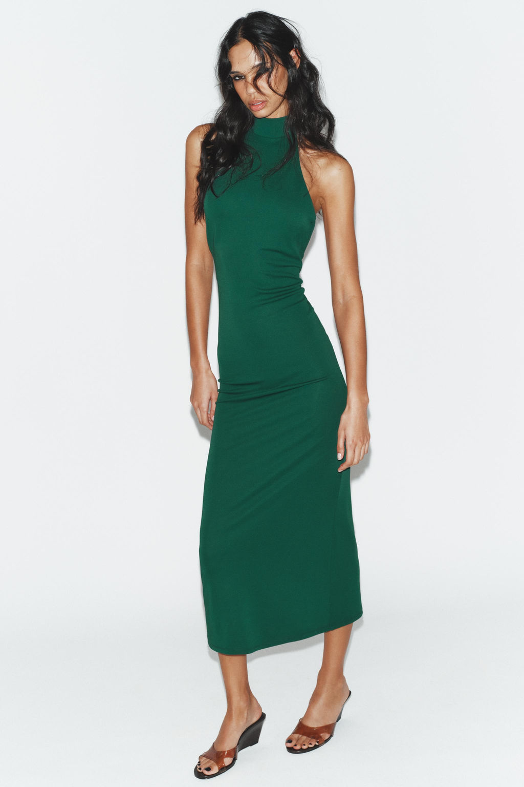 VESTIDO MIDI HALTER / Verde oscuro
