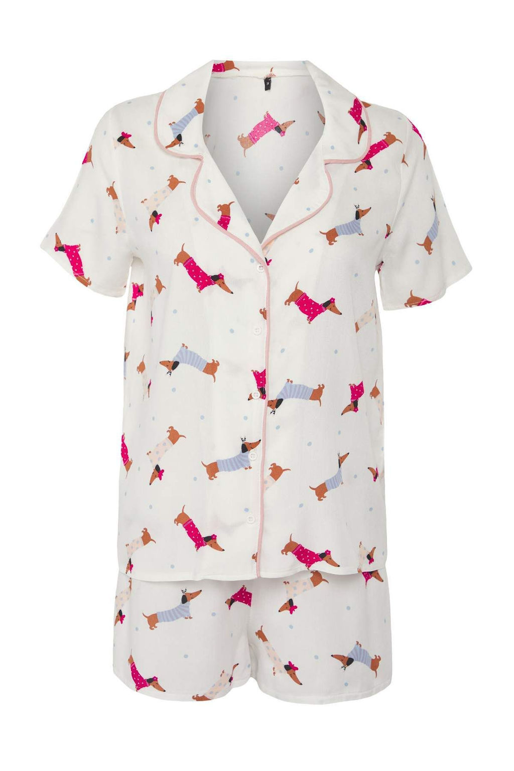 Beyaz-Cok Renkli Kopekli Biyeli Canta Hediyeli Viskon Sortlu Dokuma Pijama Tak?m? THMSS25PT00308 - Trendyolmilla фото 8