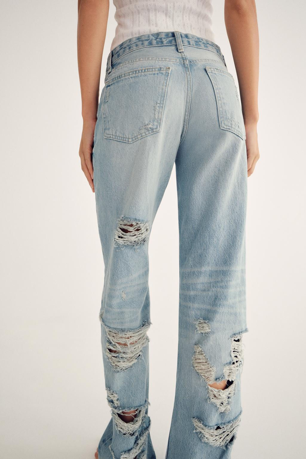 RIPPED MID-RISE WIDE-LEG TRF JEANS - Zara фото 4