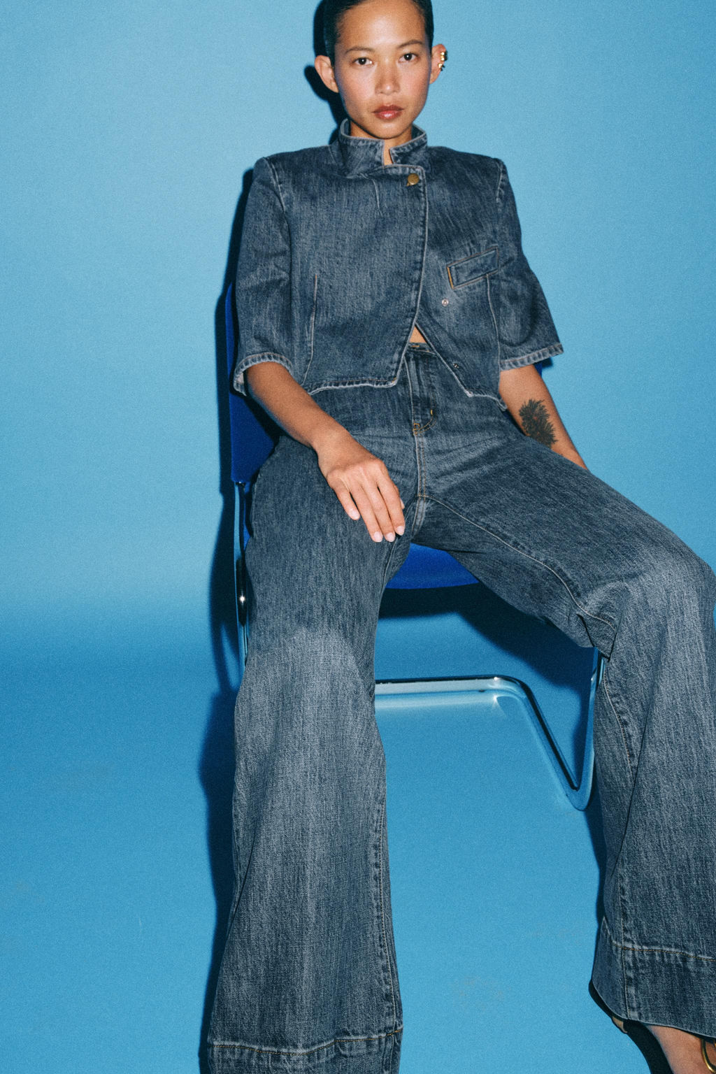 BLAZER DENIM CROPPED ZW COLLECTION / Azul - Zara фото 6