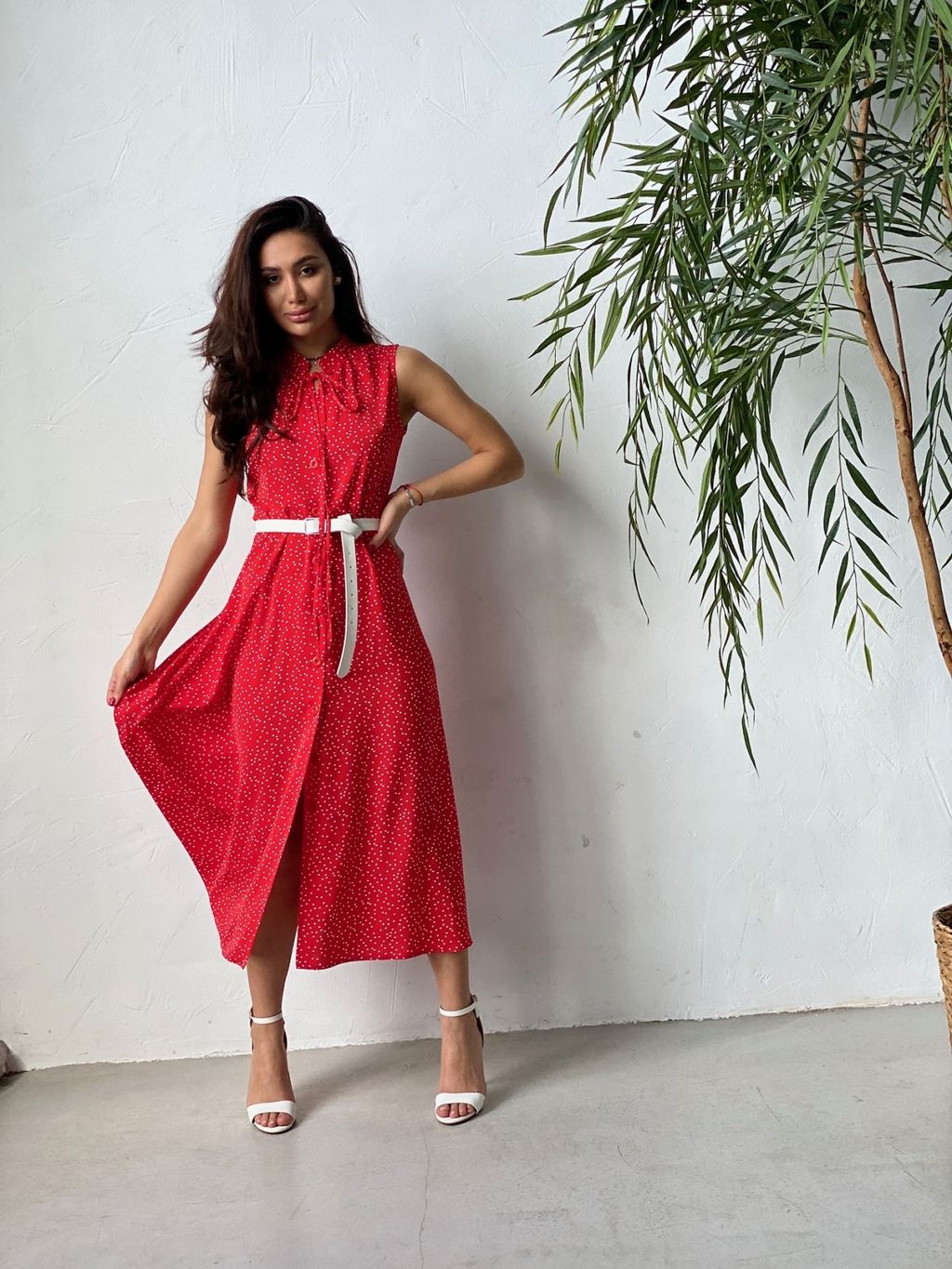 Платье, как из к/ф Красотка, красное в хаотичный горошек - Martichelli фото 13