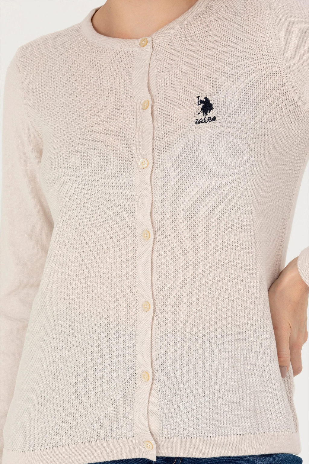 U. S. Polo Assn Женский кремовый базовый трикотажный кардиган - U.s. polo assn фото 6