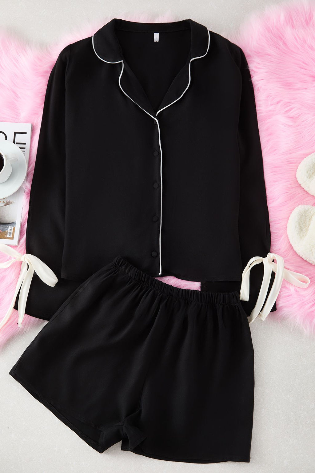 Trendyolmilla Ekru Baglamal?/Kurdele/Fiyonklu ve Biyeli Viskon Sortlu Dokuma Pijama Tak?m? THMSS24PT00047  фото 11