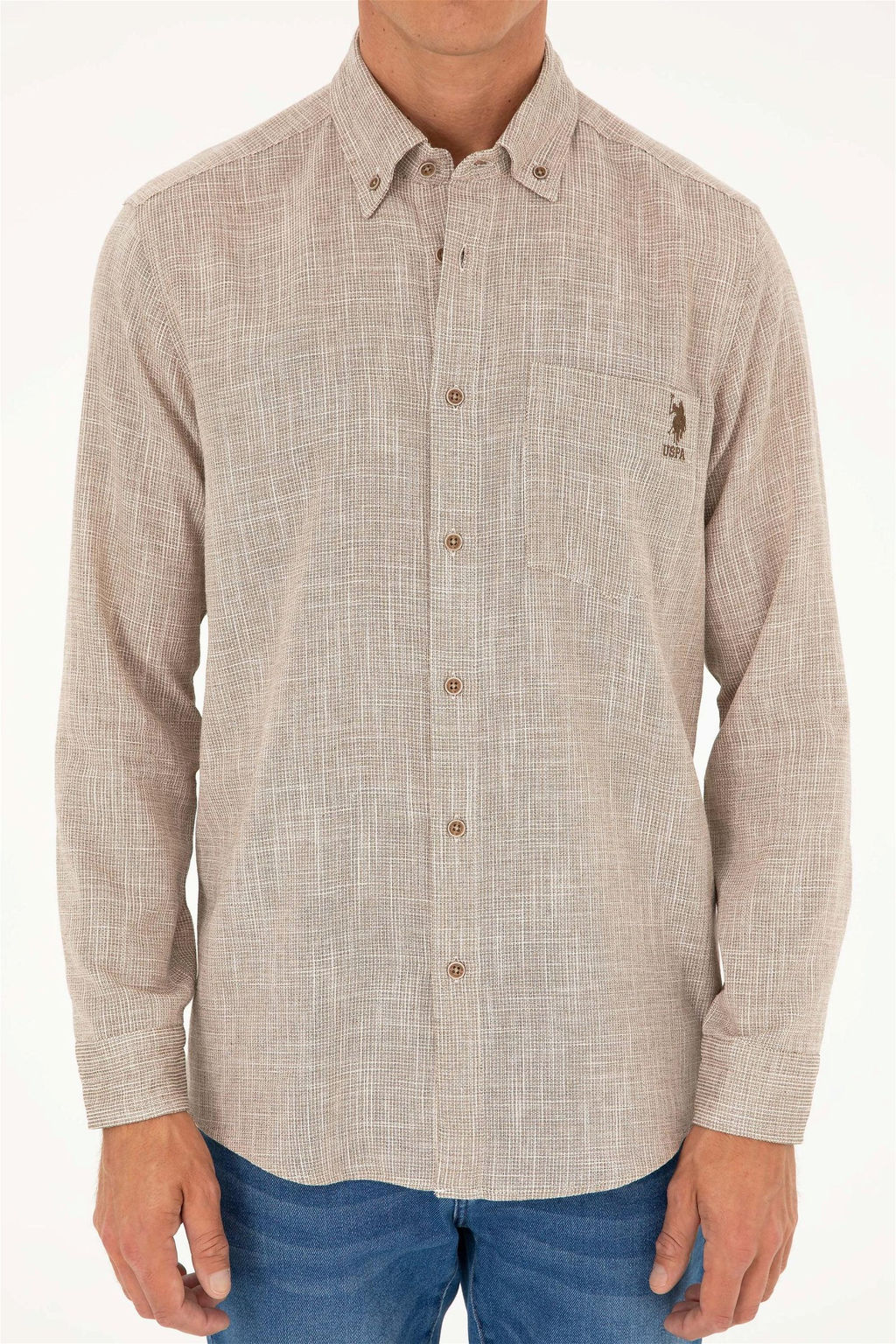 U. S. Polo Assn / Мужская рубашка цвета хаки с длинным рукавом - U.s. polo assn фото 6