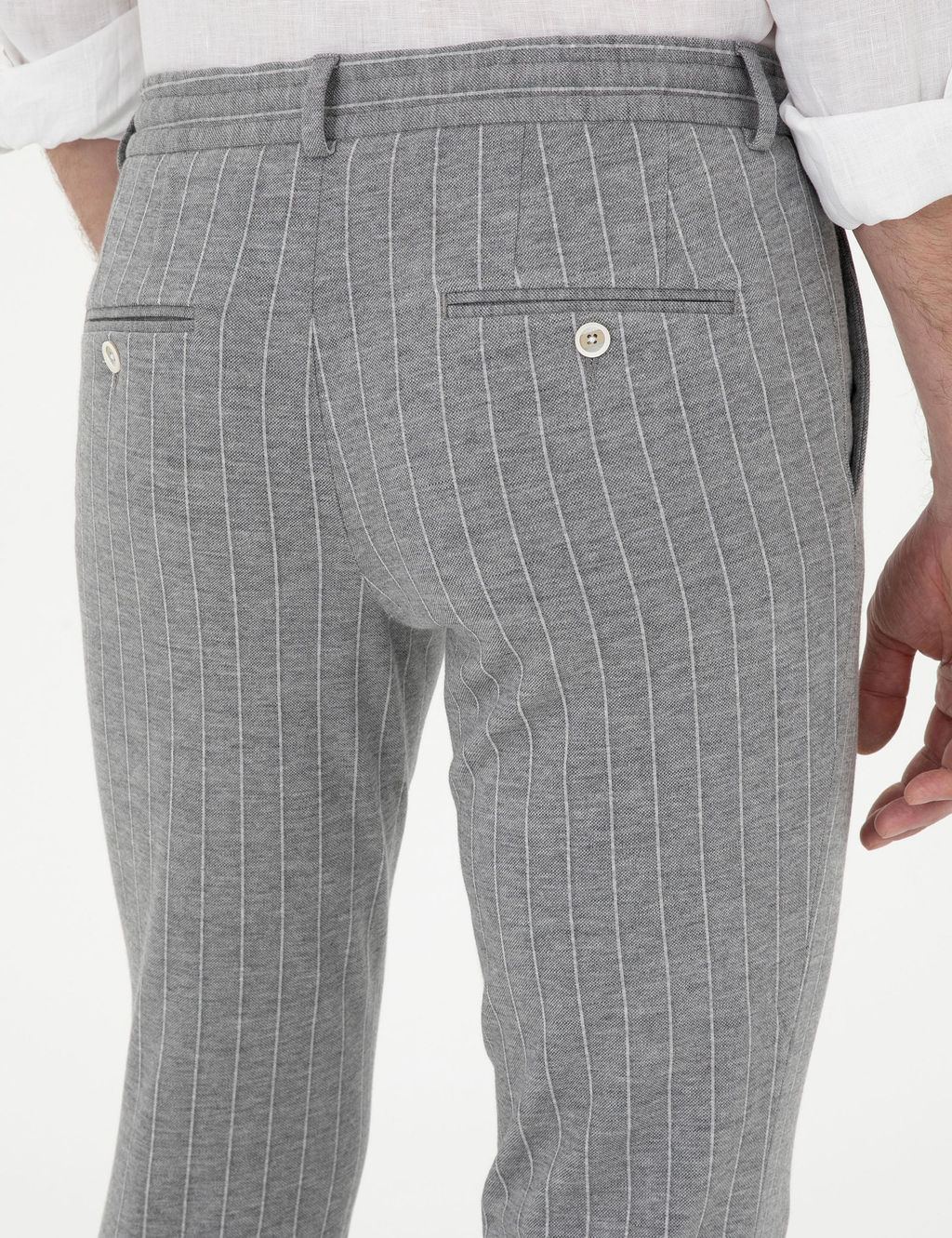 A__k Gri Slim Fit Y_n Kar___ml_ _izgili Pantolon