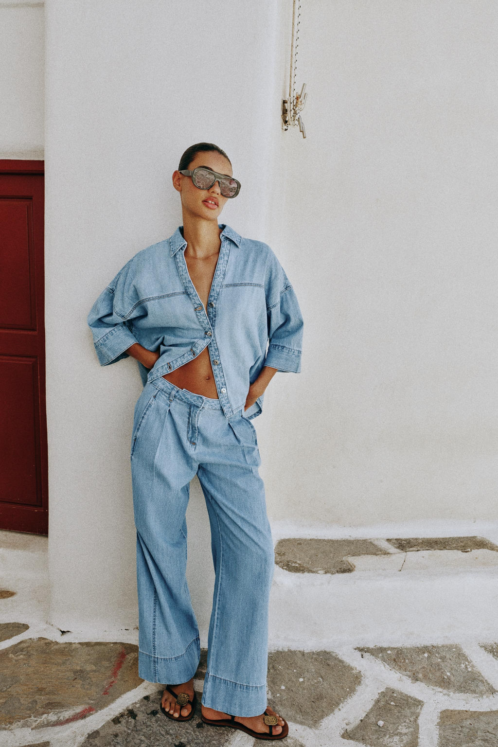 CAMISA Z1975 DENIM MANGA ANCHA / Azul medio