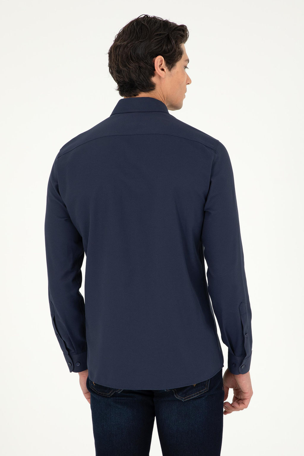 Мужская темно-синяя базовая рубашка с длинным рукавом - U.s. polo assn фото 5