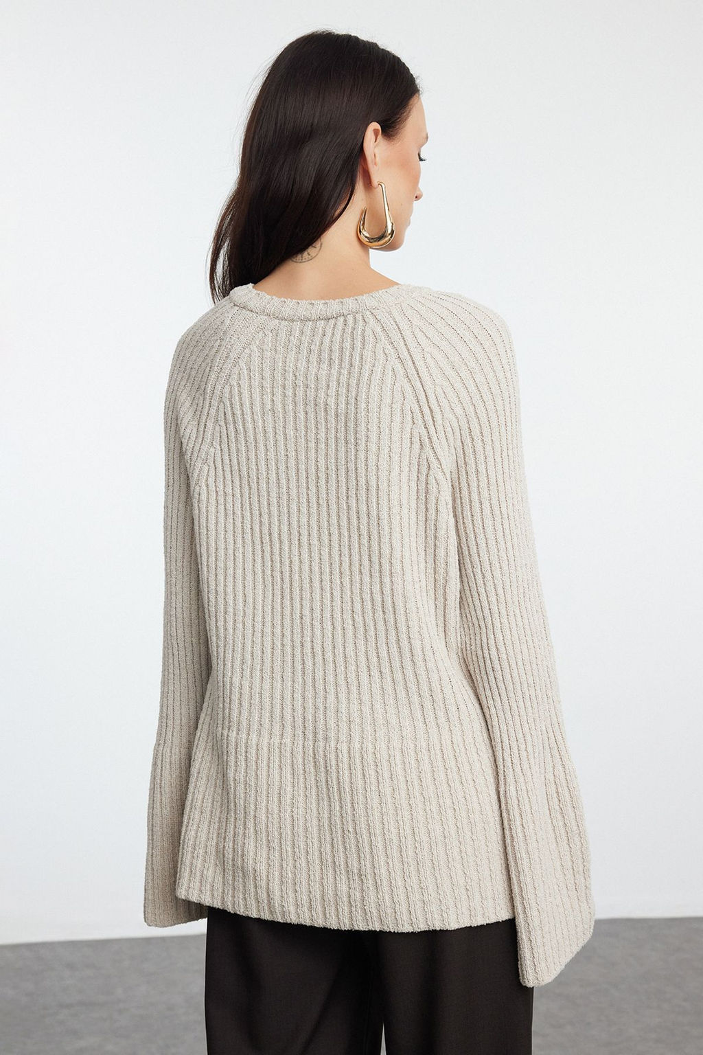 More Sustainable Tas Genis Kal?p Peplum Detayl? Pamuklu Triko Kazak TWOAW25KZ00305