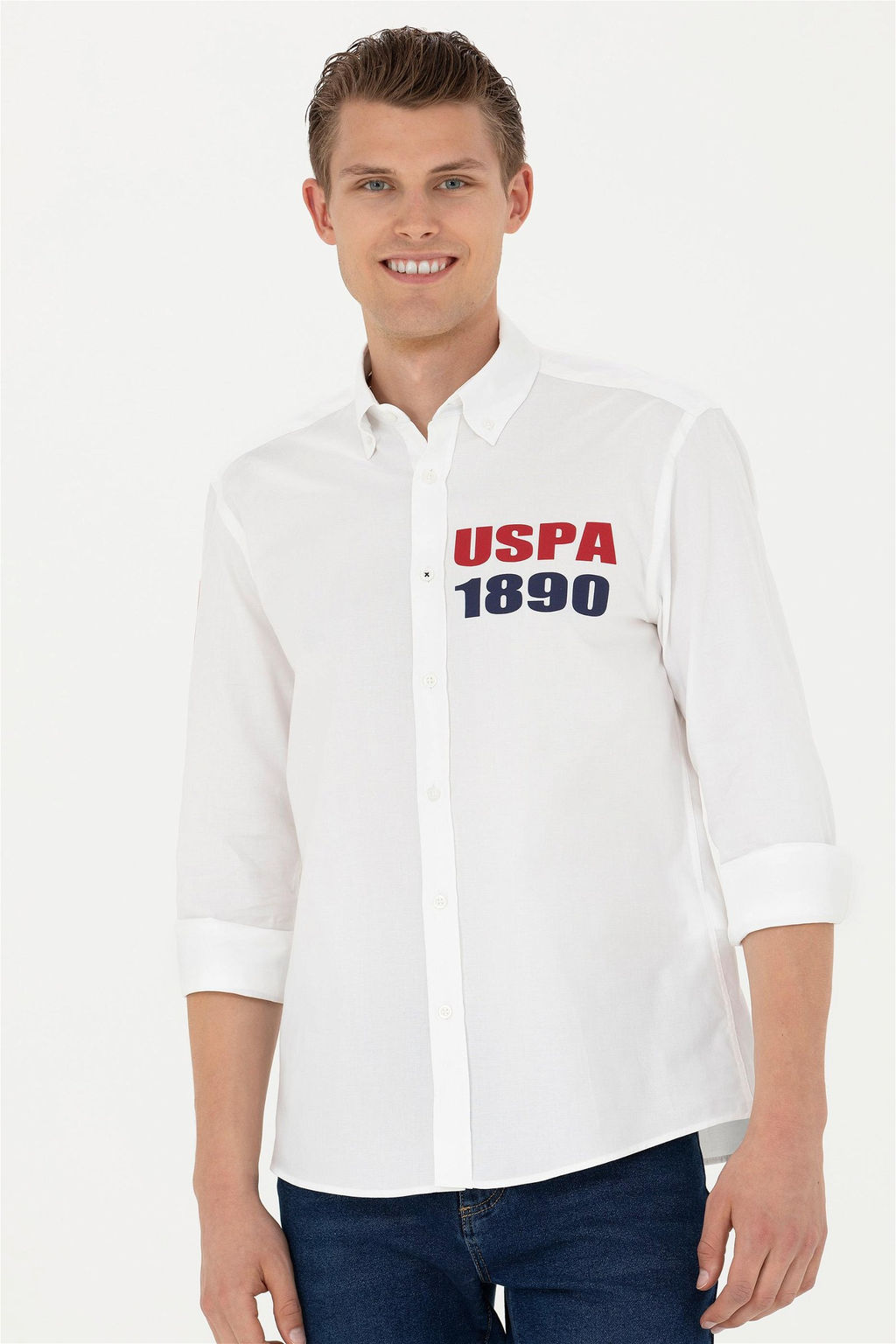 Мужская белая рубашка с длинным рукавом - U.s. polo assn фото 2