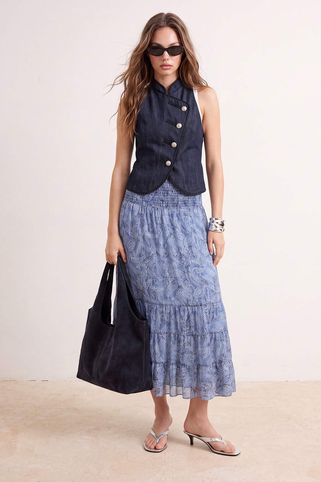 Mavi _al Desen Boho/Boho Chic Skater Gipeli Normal Bel Maxi T_l _rme Etek TWOSS26ET00141 - Trendyolmilla фото 3