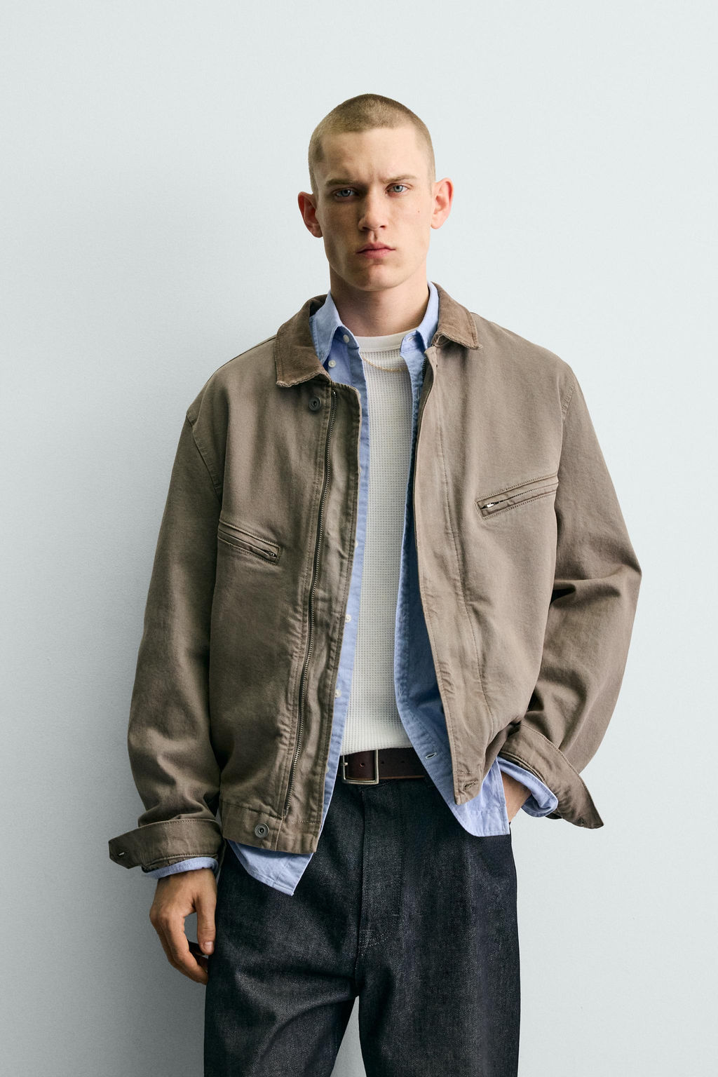 CAZADORA CROPPED FIT CUELLO PANA / Khaki - Zara фото 2