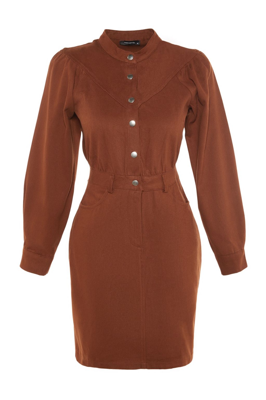 TRENDYOLMILLA Kahverengi Mini Dokuma Dokuma Elbise TWOAW23EL00427  фото 11