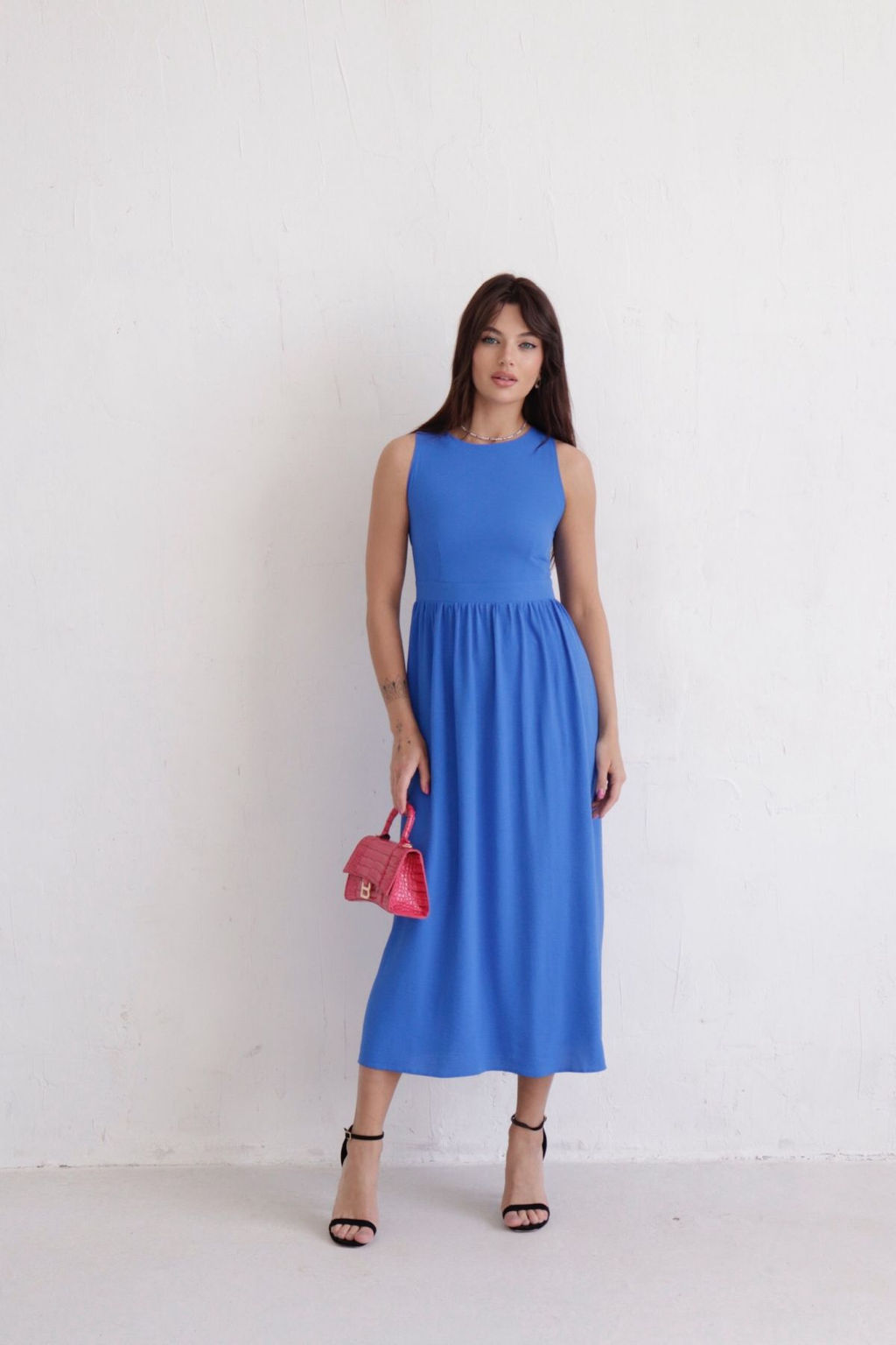 Платье с перекрещенными бретелями тёмно-голубое - Martichelli фото 2