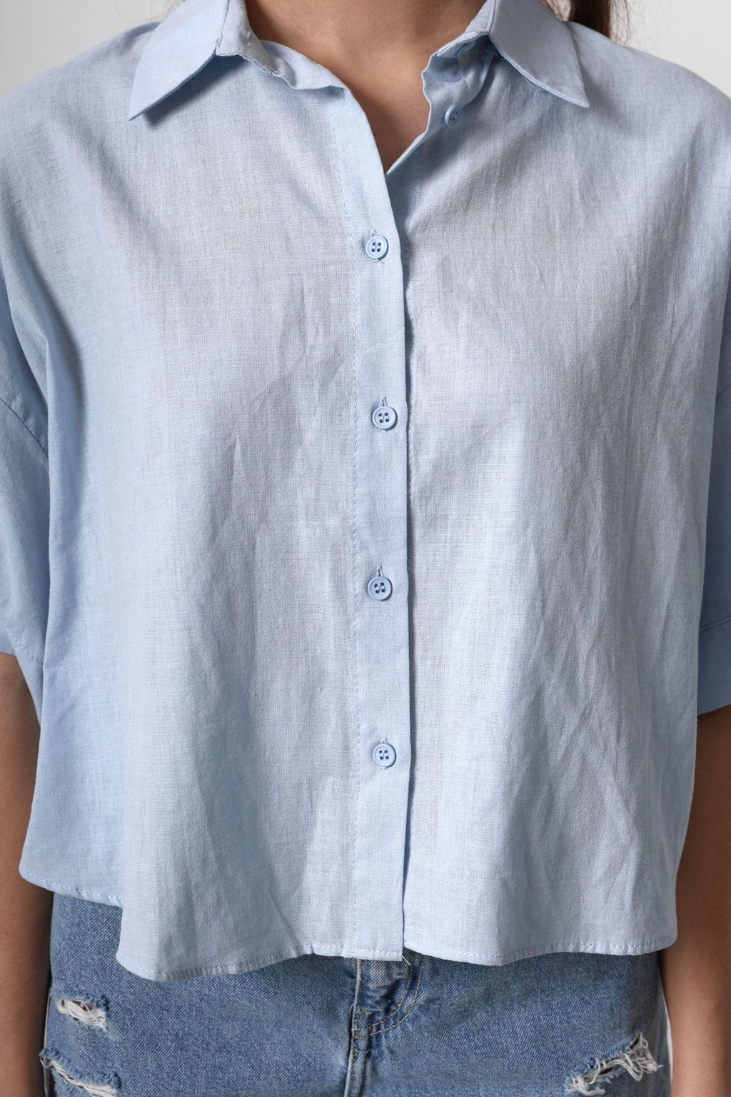 TRENDYOLMILLA Mavi K?sa Kollu Dusuk Kol Oversize Gomlek TWOSS25GO00055  фото 3