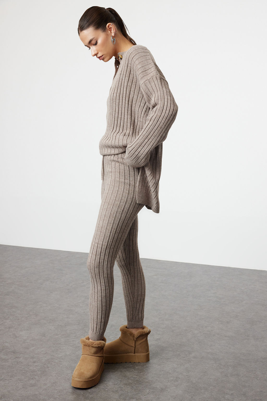 Vizon Fitilli Genis Kal?p Triko Alt-Ust Tak?m TWOAW22AU0039 - Trendyolmilla фото 2