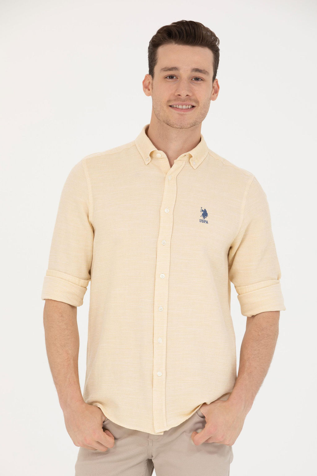 Мужская светло-желтая рубашка с длинным рукавом - U.s. polo assn фото 17
