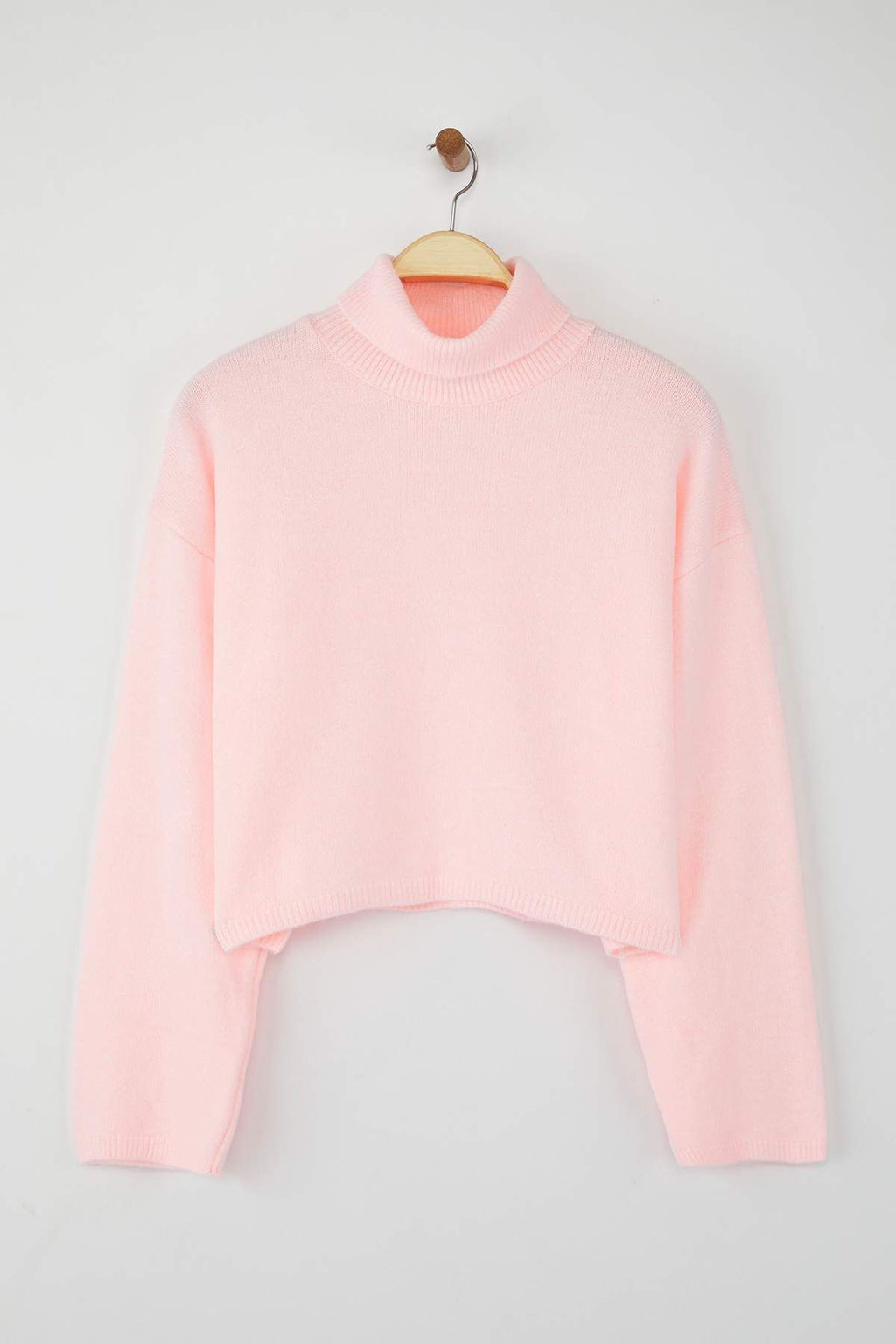Wardrobe Essentials Pembe Genis Kal?p Yumusak Dokulu Crop/K?sa Triko Kazak TWOAW26KZ00113