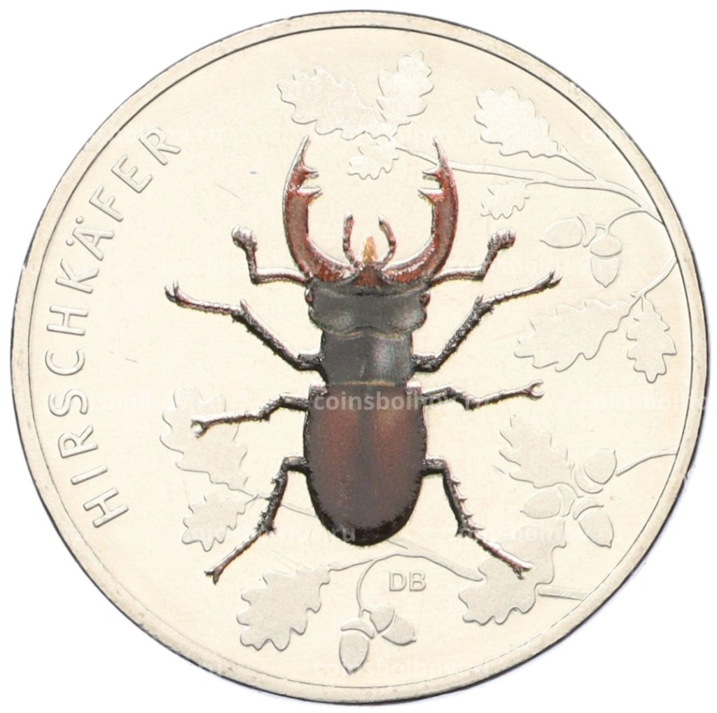Монета 5 евро 2024 года D Германия Чудесный мир насекомых Жук-олень